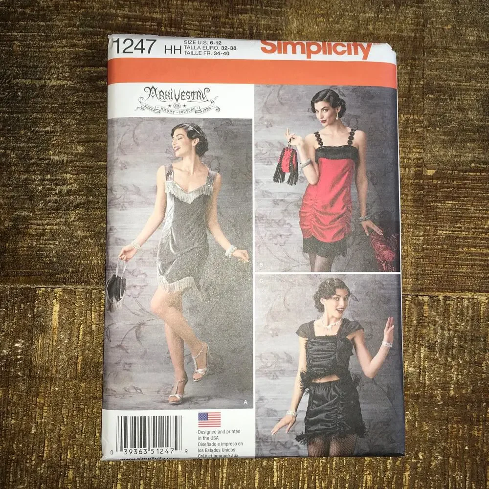 Simplicity Sewing Pattern 1247 Flapper 1920s Dress Purse Costume 6-12 UNCUT